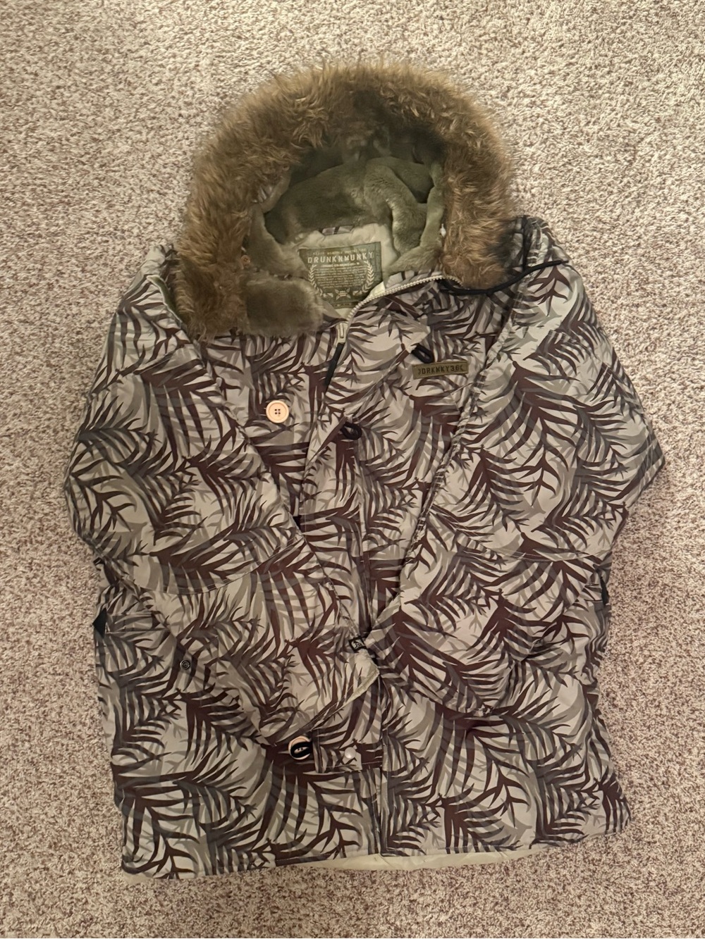 Women's Olive Green Faux Fur Trim Parka Jacket